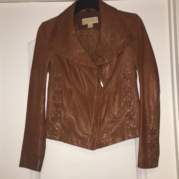 Michael Kors Leather Jacket Chestnut Luggage Col - Picture 2 of 5